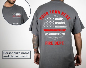Personalized Firefighter T-Shirt: Thin Red Line, Custom Fire Dept Gift