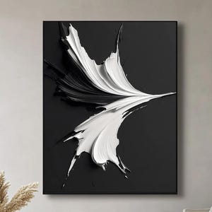 Black and White Abstract 3D Textured Painting,Black and White Minimalist Art,Black and White 3D Textured Wall Art,Living Room Wall Decor