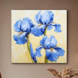 Original Blue Floral Oil Painting on Canvas,3D Abstract Floral Textured Wall Art,Custom Modern Fashion Living Room Wall Decor,Boho Wall Art