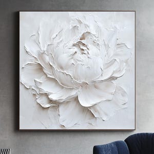 Beige White 3D Original Flower Oil Painting,Abstract Flower Textured Wall Art,Palette Knife Art Floral Painting on Canvas,Floral Home Decor