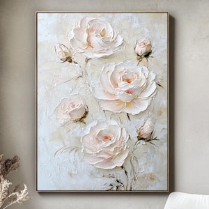 3D Pink & White Flower Oil Painting on Canvas: Abstract Textured Wall Art
