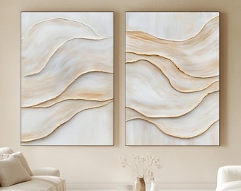 Set van beige abstracte schilderijen met textuur: neutrale canvas muurkunst