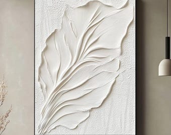 Pintura original de hoja blanca texturizada: arte abstracto en lienzo acrílico 3D