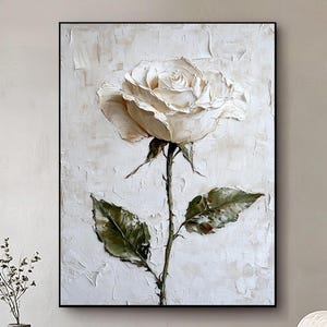 3D White Rose Painting on Canvas: Handmade Floral Wall Art
