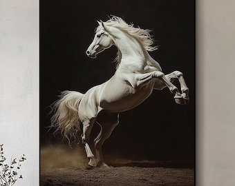 キャンバスに描かれたオリジナルの白い馬の油絵：アレクサンダー