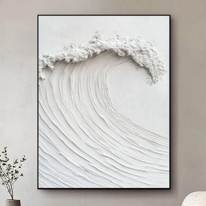 Original 3D Wave White Heavy Texture Painting,White 3D Textured Art,White Abstract Ocean Wave Wall Art,White Minimalist Wave Art Decor