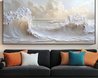 Met de hand 3D-getextureerde strandkustmuurschildering: canvaskunst textuur strand zeegezicht
