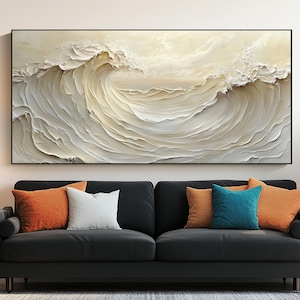 3D Beige Wave Oil Painting on Canvas,Abstract Seascape Art,Ocean Wave Painting,Modern Minimalist Wabi-Sabi Art,Neutral Coastal Wall Decor