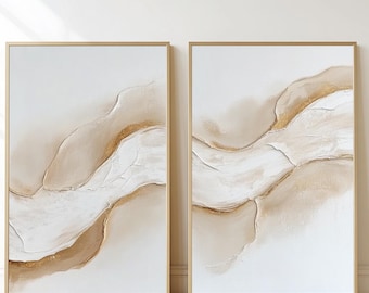 Minimalist Textured Wall Art Set of 2: Beige Gold Abstract Painting