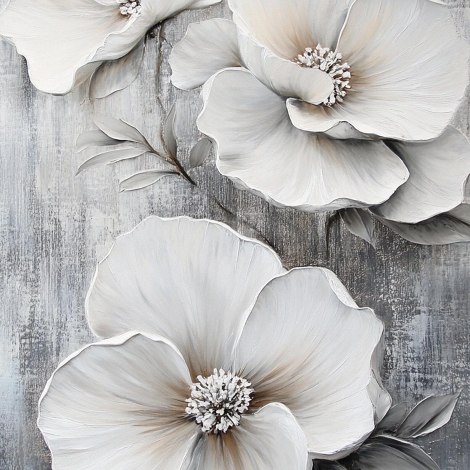 Large 3D Floral Texture Painting on Canvas: Abstract White Flower Wall ...