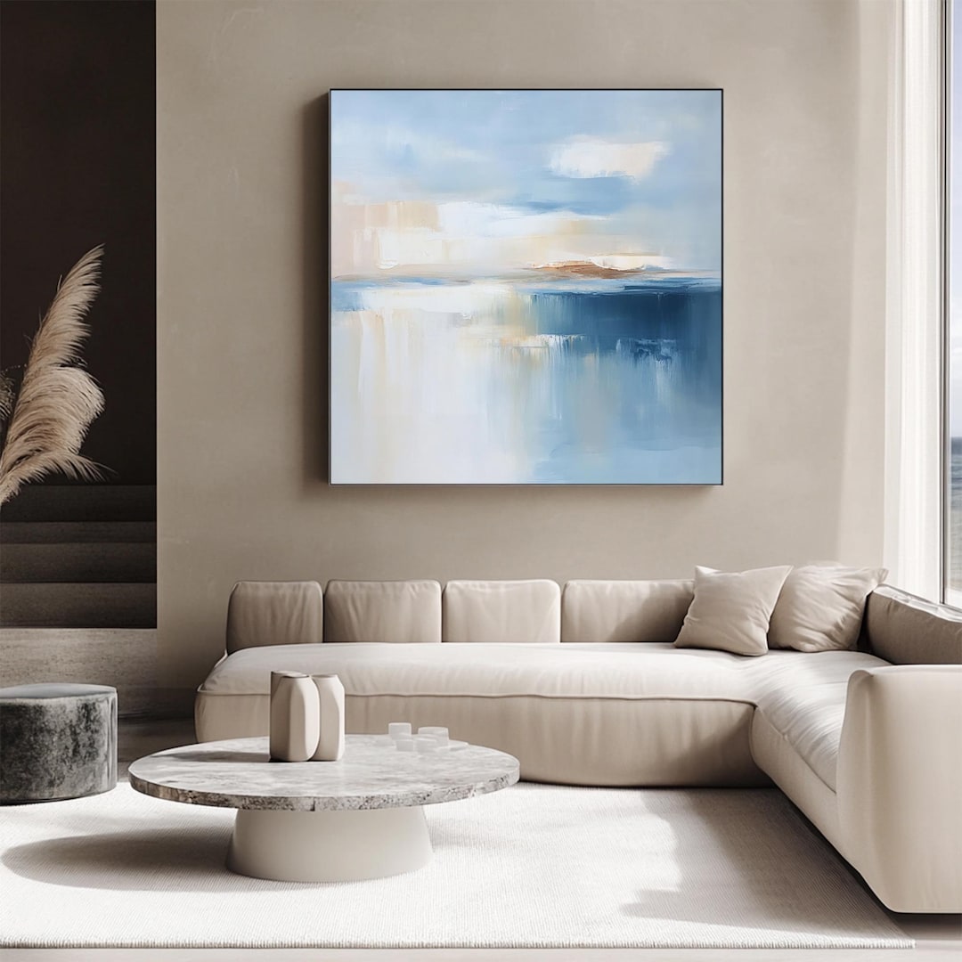 Large Blue Abstract Canvas Painting: Minimalist Modern Wall Art - Etsy