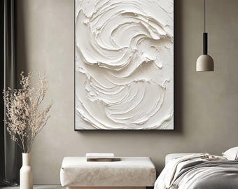 Large White 3D Textured Abstract Canvas Painting - Minimalist Wall Art