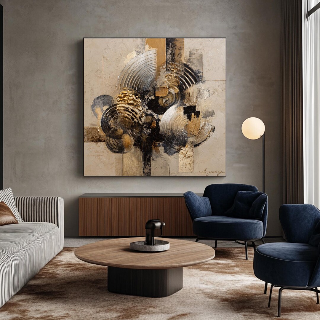Large Black Brown and Gold Abstract Painting, Minimalist Texture Canvas ...
