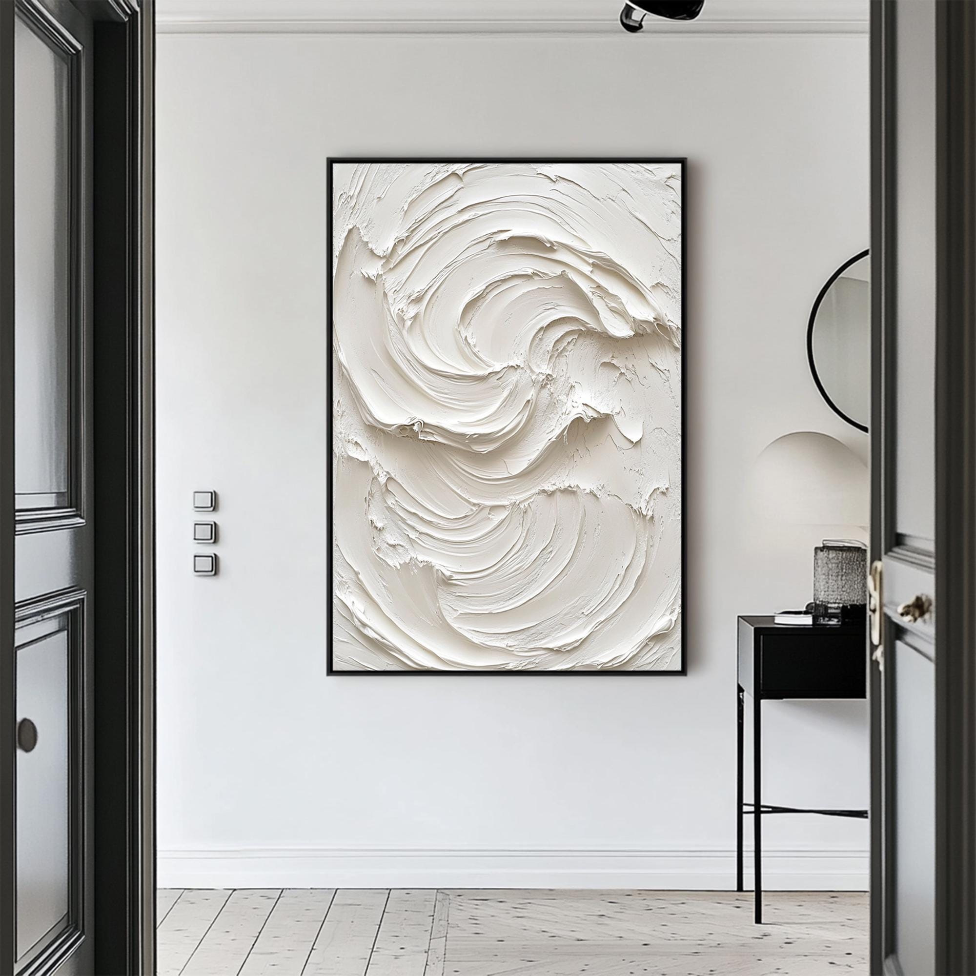 Large White 3D Textured Abstract Canvas Painting - Minimalist Wall Art ...