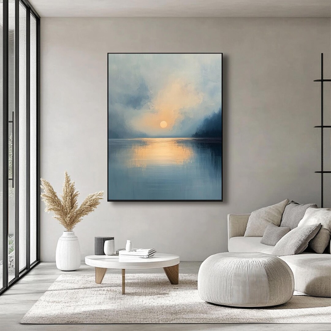 Hand-painted Sunset Landscape on Canvas: Abstract Wabi Sabi Wall Art - Etsy