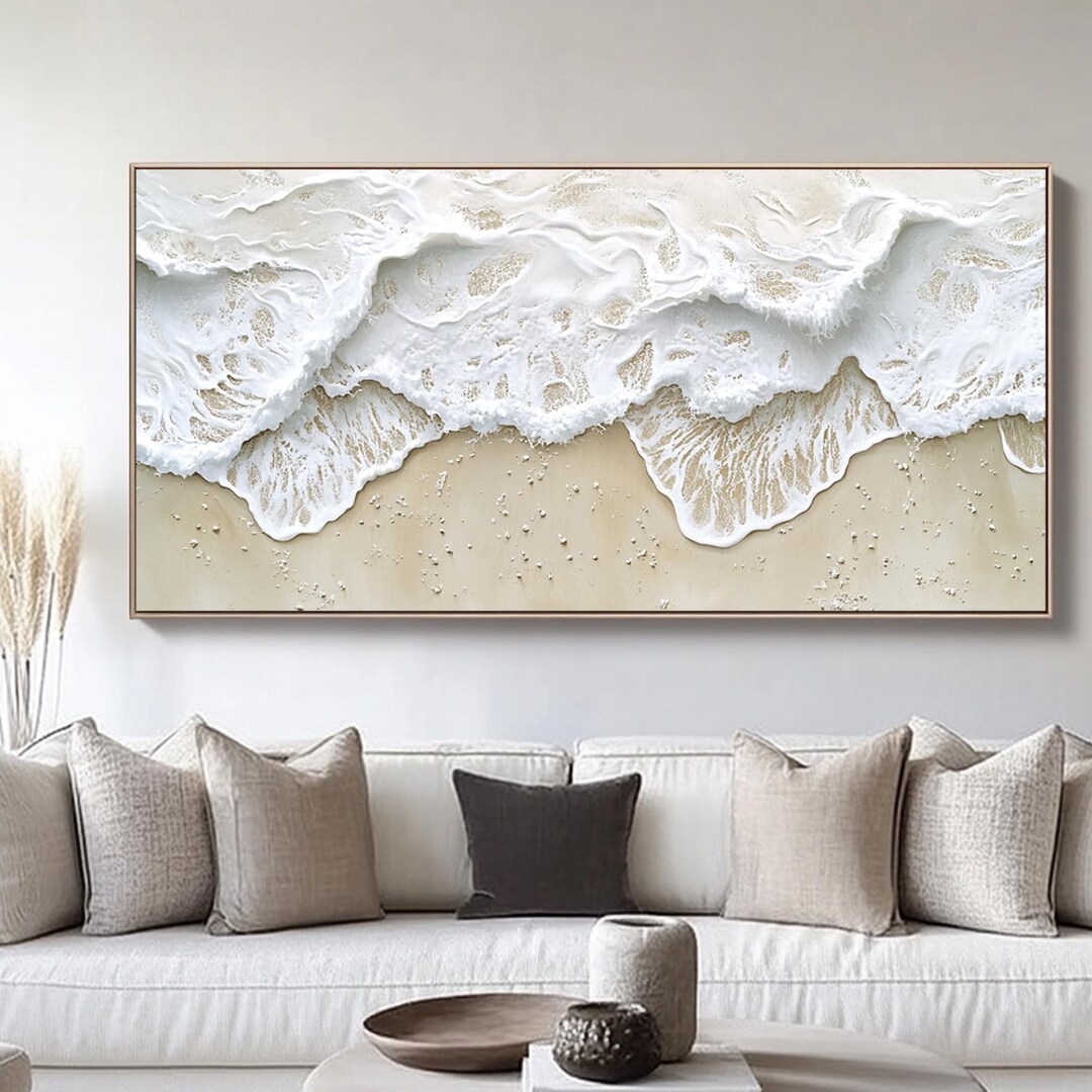 3D Beige Wave Oil Painting on Canvas: Abstract Textured Ocean Art - Etsy