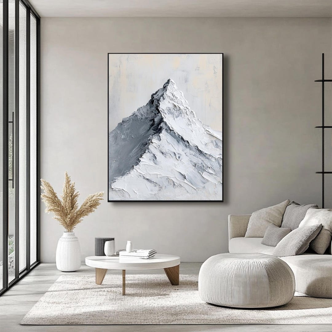 3D White Mountain Painting: Textured Abstract Landscape Canvas Art ...