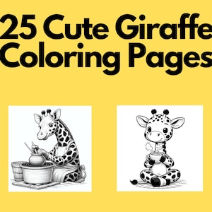 25 Cute Giraffe Coloring Pages - Coloring Book For Kids and Adults - Grayscale Coloring Page, Instant Download, Printable PDF File