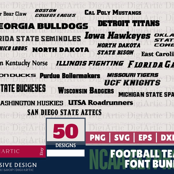 25 Football Team Font Collection SVG, DXF NCAA Glyphs Bundle, Design Your Own Team Gear, Sports Enthusiast Custom Gift