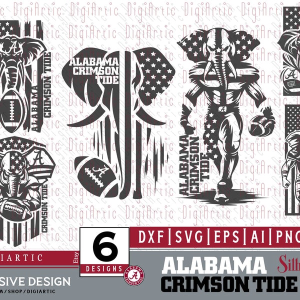 Alabama SVG Silhouette Pack for CNC , American Flag & Football Art, Crimson Tide PNG, Perfect Gift for ncaa football