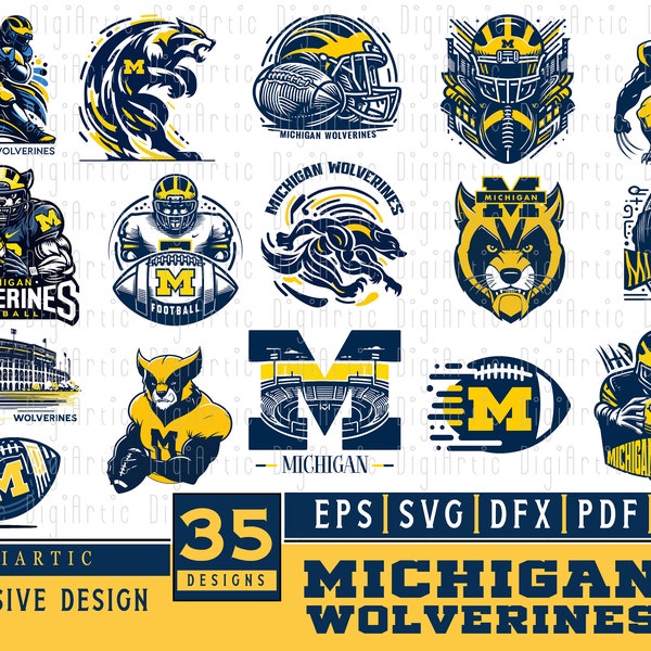 Wolverines Football SVG/DFX Collection, 35 Michigan-Inspired Design, Personalize Fan Gift, DIY Project, Instant Download