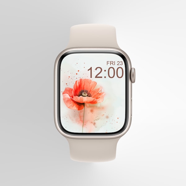 Papier peint Apple Watch coquelicot rouge, cadran fleuri, papier peint floral, papier peint botanique, accessoires numériques pour montres