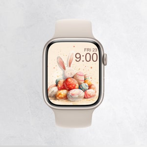 Carta da parati Apple Watch con coniglietto pasquale, quadrante primaverile, design di carta da parati con animali, design di carta da parati per le vacanze, accessori digitali per orologi