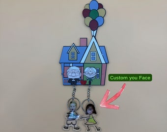 Personalized Face Key Holder | Up House Key Holder | Customized UP house key holder. Carl and Ellie movie keychain | Anniversary Gift