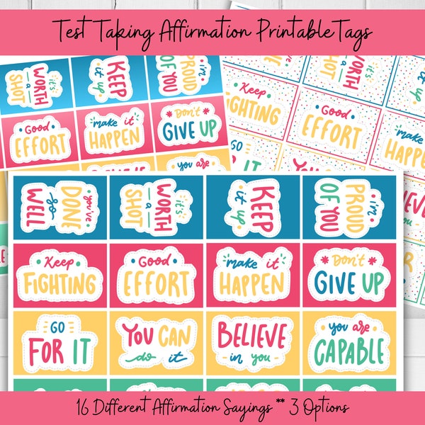 Testing Day Motivation Tags, Affirmation Tags, Testing Tags, Encouragement Tags, Printable Tags, Testing Day, Testing Encouragement Tags