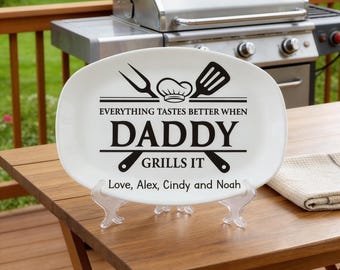 Spersonalizowany talerz Daddy Grills It, spersonalizowany prezent na grilla na Dzień Ojca