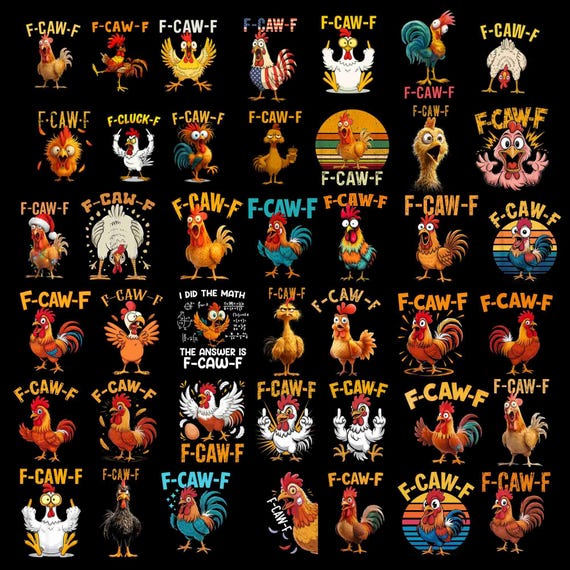 F-Caw-F Funny Chicken Humor Png Bundle: Trending Meme Png, Screaming Hen Png (Digital Download)