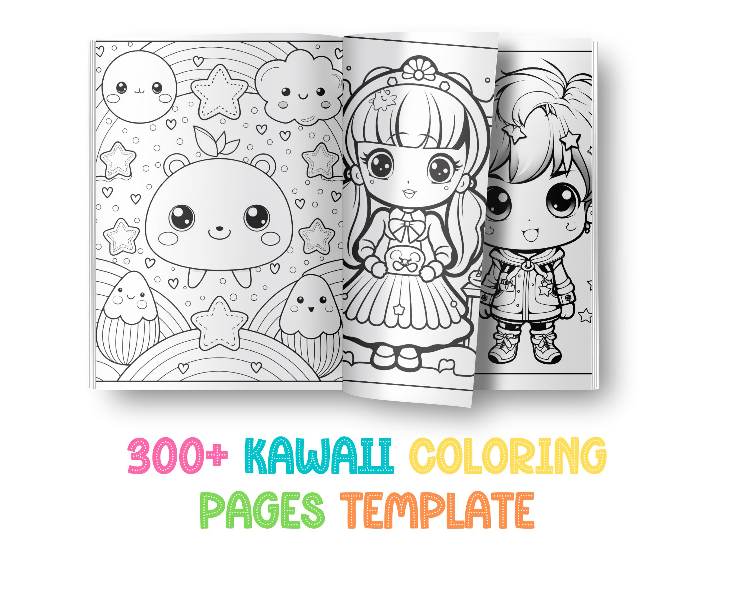 Cute Kawaii 300+ Coloring Pages With Multiple Covers Bundle for Kids ...
