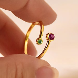 Anillo de piedra natal doble para mujer, anillo de múltiples piedras, anillo de piedra natal ajustable, regalo de cumpleaños, joyería apilable para madres, regalo para mamá