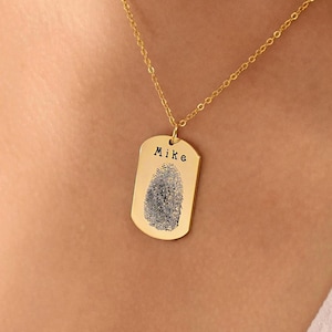 Custom Engraved Dog Tag Necklace, Fingerprint Pendant, Handwriting Message Necklace, Memorial Necklace,Birthday Gifts for Her,Gift for Mom
