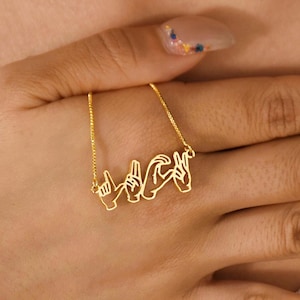 Colar personalizado em linguagem de sinais, colar com nome em linguagem de sinais, colar de amizade para mãe, colar "eu te amo" para ela, presente para surdos