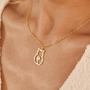 Collar con piedra de nacimiento para mujer, collar de gatito, collar para amantes de los gatos, collar de gatito, collar con piedra de nacimiento de gato, regalo para mamá gata, regalo de cumpleaños