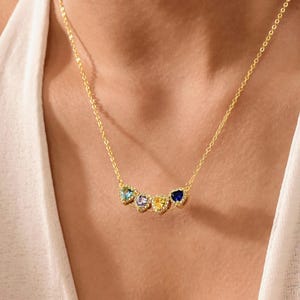 Custom Multiple Heart Birthstone Necklace, Birthstone Family Necklace, Birthstone Heart Pendant, Birthday Gift,Mom Gift,Christmas Gift