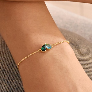 Custom Heart Birthstone Bracelet, 2 Birthstones Bracelet, Mother and Daughter Bracelet, Mother&#39;s Day Gift, Anniversry Gift, Gift for Her