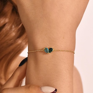 Custom Heart Birthstone Bracelet, 2 Birthstones Bracelet, Mother and Daughter Bracelet, Mother&#39;s Day Gift, Anniversry Gift, Gift for Her