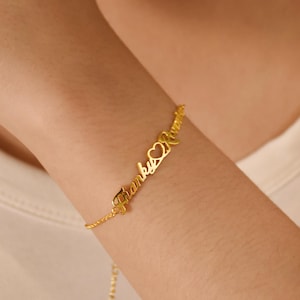 Two Name Bracelet with Heart, Personalized Name Bracelet, Silver Bracelets For Women, Kids Names Bracelet, Couple Bracelet, Gift for Her