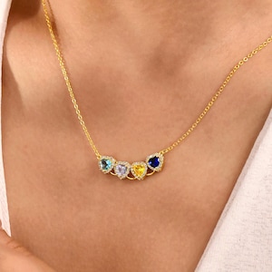 Custom Multiple Heart Birthstone Necklace, Birthstone Family Necklace, Birthstone Heart Pendant, Birthday Gift,Mom Gift,Christmas Gift