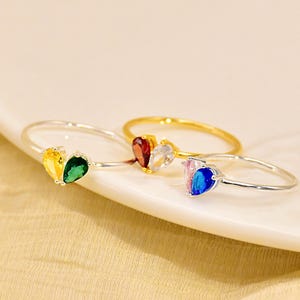Two Birhtstones Ring, Dual Birthstone Ring for Women, Custom Heart Birthstone Ring, Dainty Gemstone Ring,Mothers Ring,Birthday Gift for Her