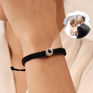 Personalized Circle Photo Bracelet, Projection Bracelet, Braided Rope Picture Bracelet, Memorial Couple Gifts For Her/ Him, Christmas Gifts