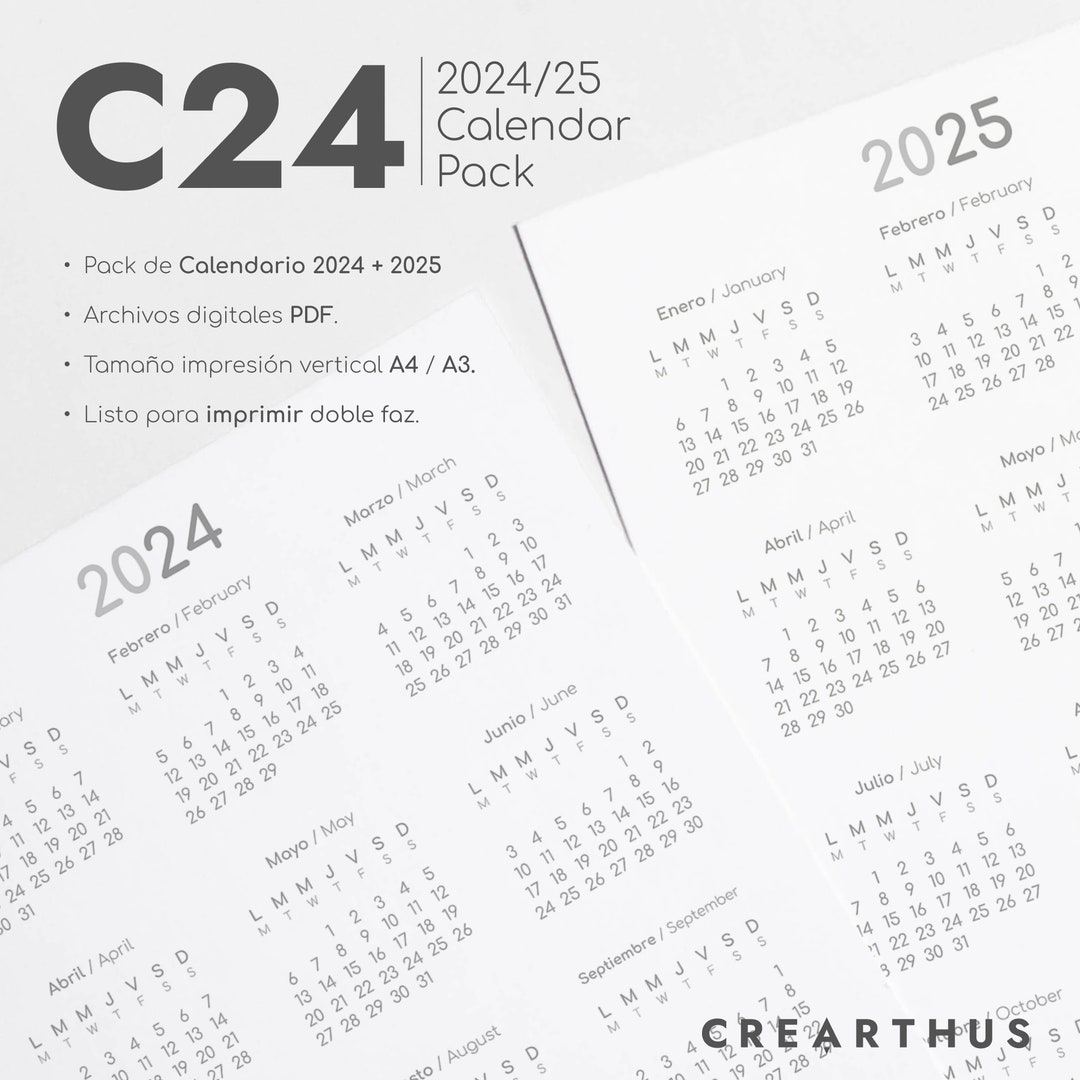 Printable Calendar. A3 A4. 2024 2025 Calendar Pack C24 - Etsy