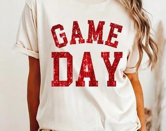 Red Sequins Football" Game Day T-Shirt, Vintage Team Spirit Sweatshirt for Women, Football Mom Shirt, Unisex Fall Hoodie, Gifts for Her
