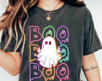 Halloween Boo Neon Graphic T-shirt, Neon Halloween Ghost Sweatshirt, Halloween Ghost Neon Hoodie, Party Shirt, Boo Tee, Ghost Boo Girls Tee