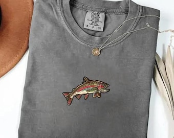 Retro Rainbow Trout Sweater, Comfort Colors Fish Shirt, Trout Gift For Fish Lover, Trout Graphic Hoodie, Fishing Lover, Vintage Fish