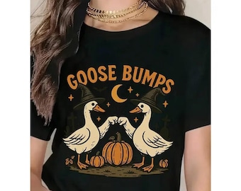 Goose Bumps Halloween T-shirt, Witch Goose Tee, Cute Goose Halloween T-shirt, Fist Bump Geese Graphic Tee, Fall Pumpkin Goose T-Shirt