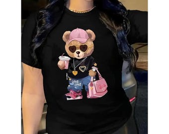 Cute Bear Cartoon T-shirt, Minimalist Animal Graphic Sweatshirt, Unisex Kawaii Hoodie, Fun Cartoon Bear Shirt for Kids & Adults