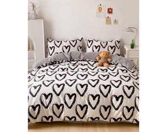 Comfortable Stylish Design Double Duvet Cover Set with 2 Pieces Pillowcase | Black beige